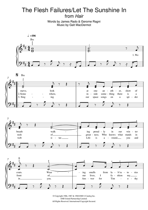 Galt MacDermot The Flesh Failures (Let The Sunshine In) (from 'Hair') Sheet Music Notes & Chords for Easy Piano - Download or Print PDF