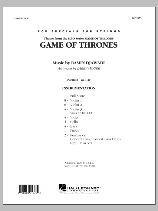 Ramin Djawadi Game Of Thrones Arr Larry Moore Conductor Score Full Score Sheet Music Download Pdf Score 327426