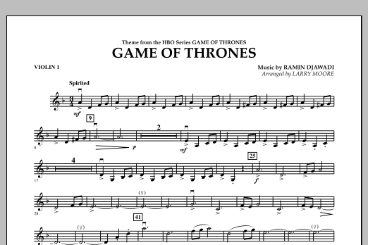 Ramin Djawadi Game Of Thrones Arr Larry Moore Violin 1 Sheet Music Download Pdf Score 327427