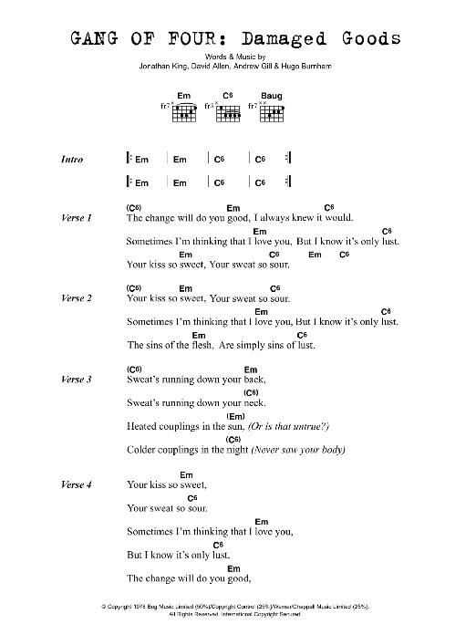 Gang Of Four Damaged Goods Sheet Music Notes & Chords for Lyrics & Chords - Download or Print PDF