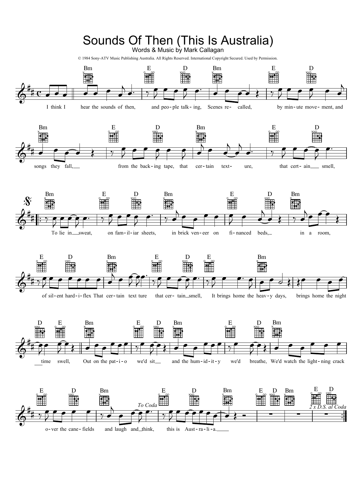 Ganggajang Sounds Of Then (This Is Australia) Sheet Music Notes & Chords for Melody Line, Lyrics & Chords - Download or Print PDF