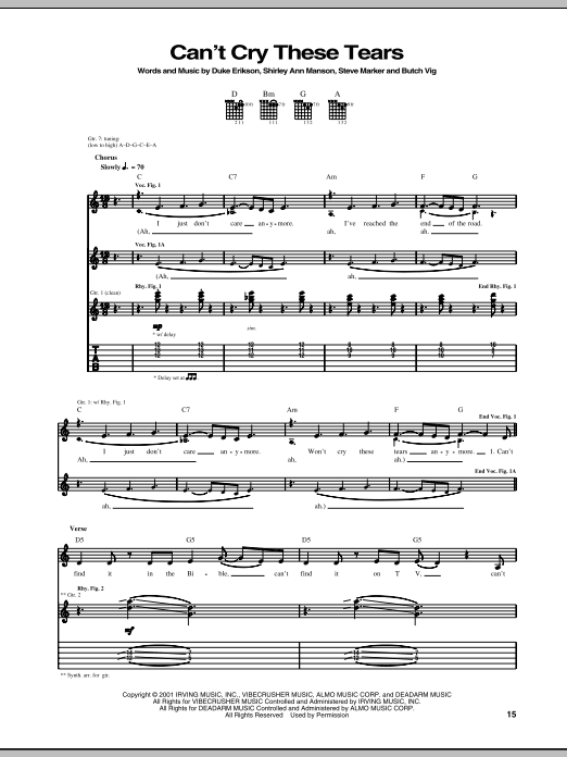 Garbage Can't Cry These Tears Sheet Music Notes & Chords for Guitar Tab - Download or Print PDF