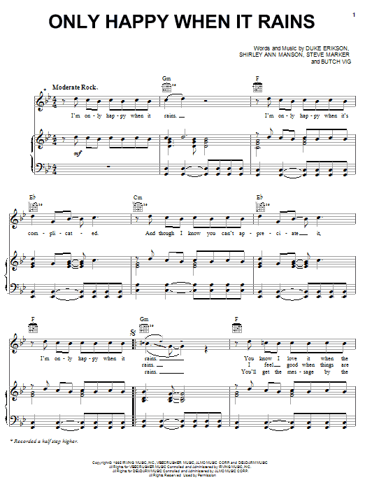 Garbage Only Happy When It Rains Sheet Music Notes & Chords for Lyrics & Chords - Download or Print PDF