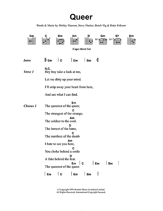 Garbage Queer Sheet Music Notes & Chords for Lyrics & Chords - Download or Print PDF