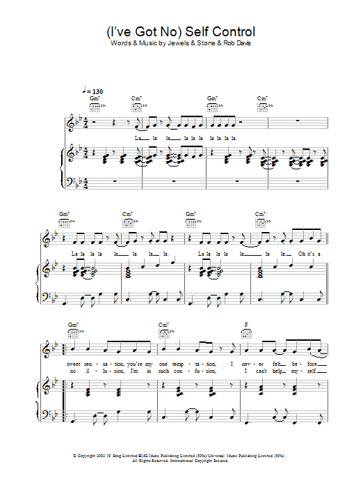 Gareth Gates (I've Got No) Self Control Sheet Music Notes & Chords for Piano, Vocal & Guitar - Download or Print PDF