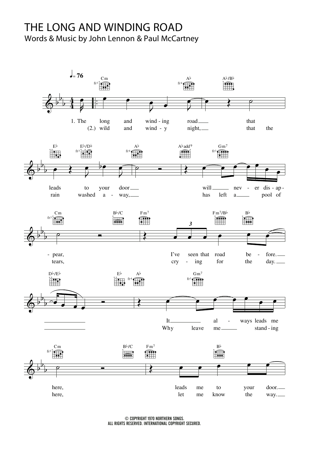 Will Young & Gareth Gates The Long And Winding Road Sheet Music Notes & Chords for Melody Line, Lyrics & Chords - Download or Print PDF