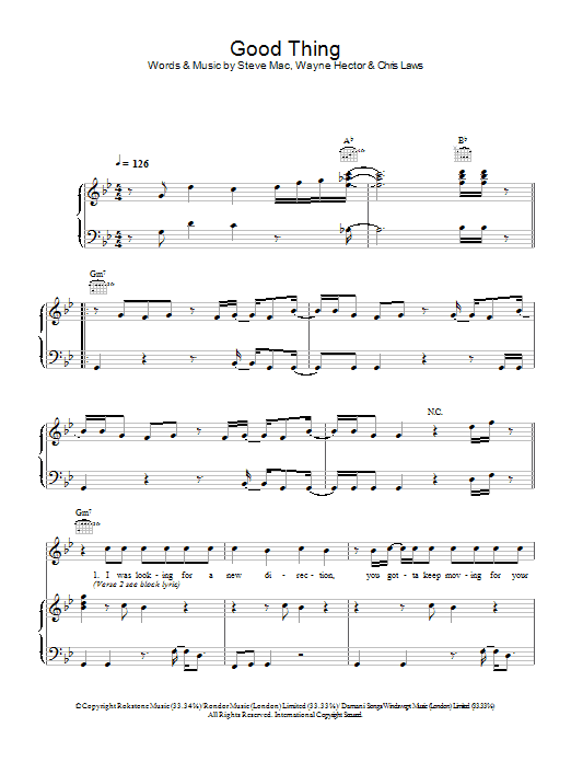 Preview Gareth Gates Good Thing Pop sheet music, notes and chords for Piano, Vocal & Guitar, SKU: 21843 Good Thing sheet music