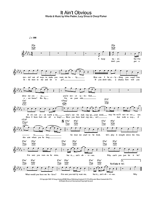 Preview Gareth Gates It Ain't Obvious Pop sheet music, notes and chords for Piano, Vocal & Guitar (Right-Hand Melody), SKU: 21847 It Ain't Obvious sheet music