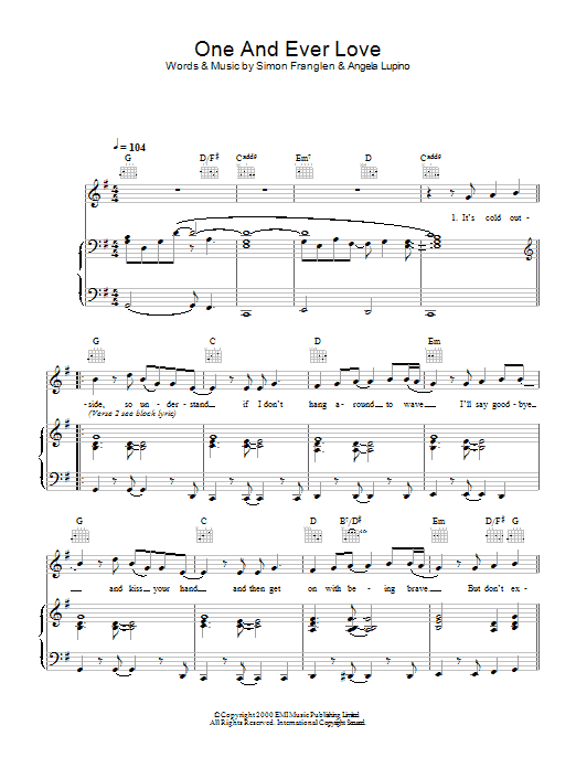 Preview Gareth Gates One And Ever Love Pop sheet music, notes and chords for Piano, Vocal & Guitar, SKU: 21844 One And Ever Love sheet music