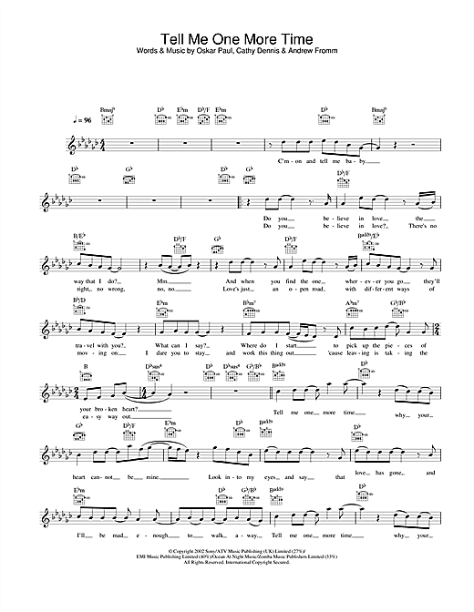 Preview Gareth Gates Tell Me One More Time Pop sheet music, notes and chords for Melody Line, Lyrics & Chords, SKU: 25812 Tell Me One More Time sheet music