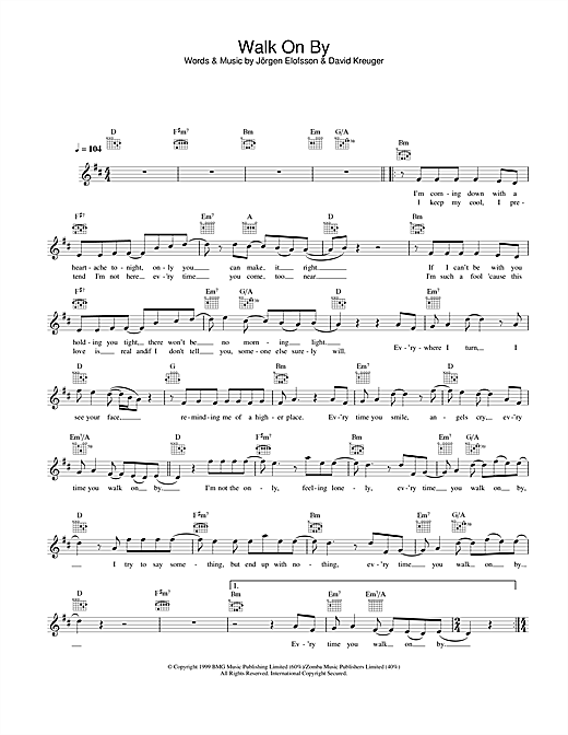 Preview Gareth Gates Walk On By Pop sheet music, notes and chords for Melody Line, Lyrics & Chords, SKU: 25815 Walk On By sheet music
