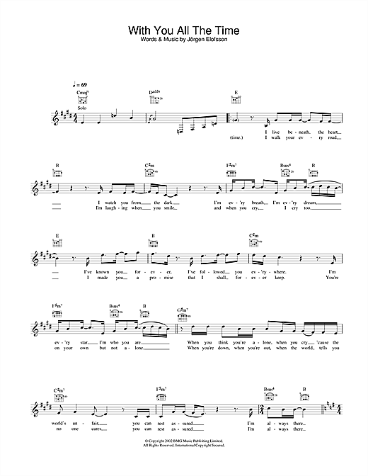 Preview Gareth Gates With You All The Time Pop sheet music, notes and chords for Piano, Vocal & Guitar, SKU: 21854 With You All The Time sheet music