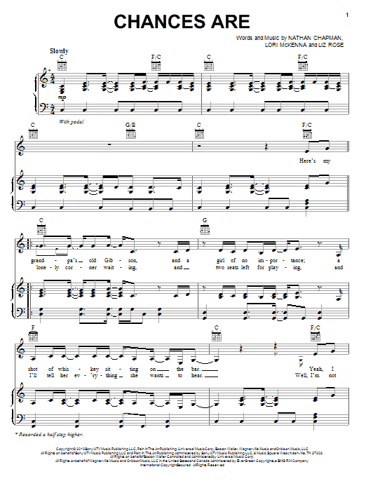 Garrett Hedlund Chances Are Sheet Music Notes & Chords for Piano, Vocal & Guitar (Right-Hand Melody) - Download or Print PDF Garrett Hedlund Chances Are Sheet Music Notes & Chords for Piano, Vocal & Guitar (Right-Hand Melody) - Download or Print PDF