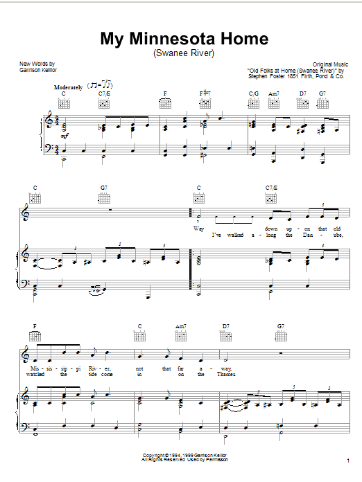 Garrison Keillor My Minnesota Home Sheet Music Notes & Chords for Piano, Vocal & Guitar (Right-Hand Melody) - Download or Print PDF