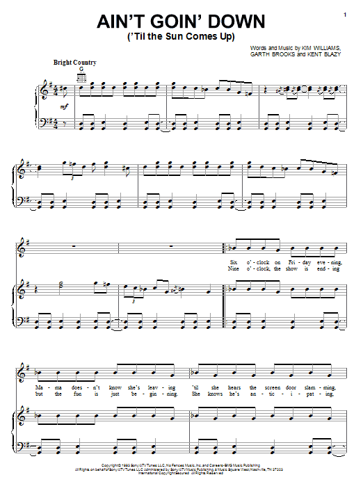 Garth Brooks Ain't Goin' Down ('Til The Sun Comes Up) Sheet Music Notes & Chords for Guitar Tab - Download or Print PDF
