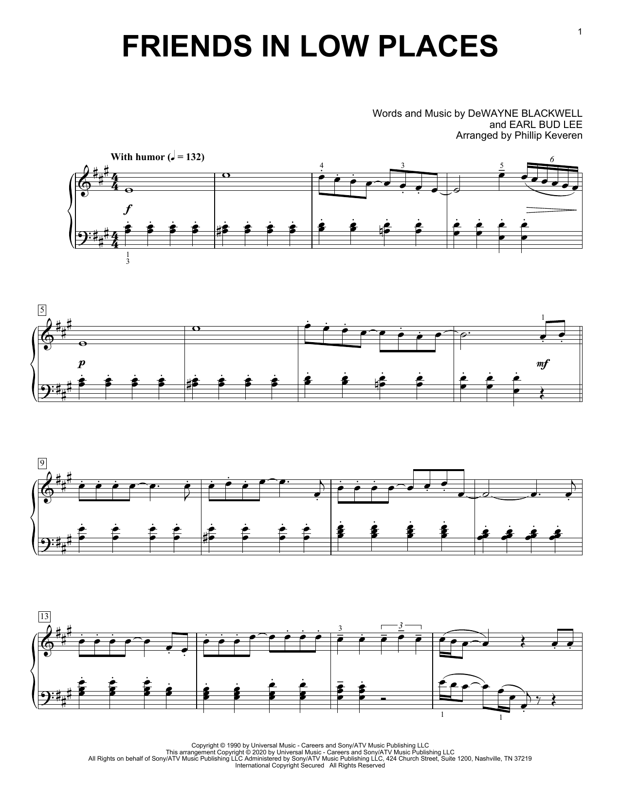 Garth Brooks Friends In Low Places [Classical version] (arr. Phillip Keveren) Sheet Music Notes & Chords for Piano Solo - Download or Print PDF