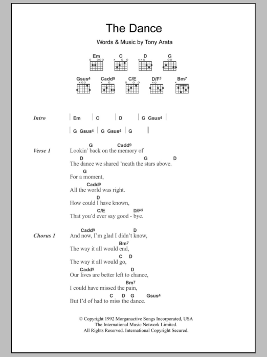 Garth Brooks The Dance Sheet Music Notes & Chords for Lyrics & Chords - Download or Print PDF