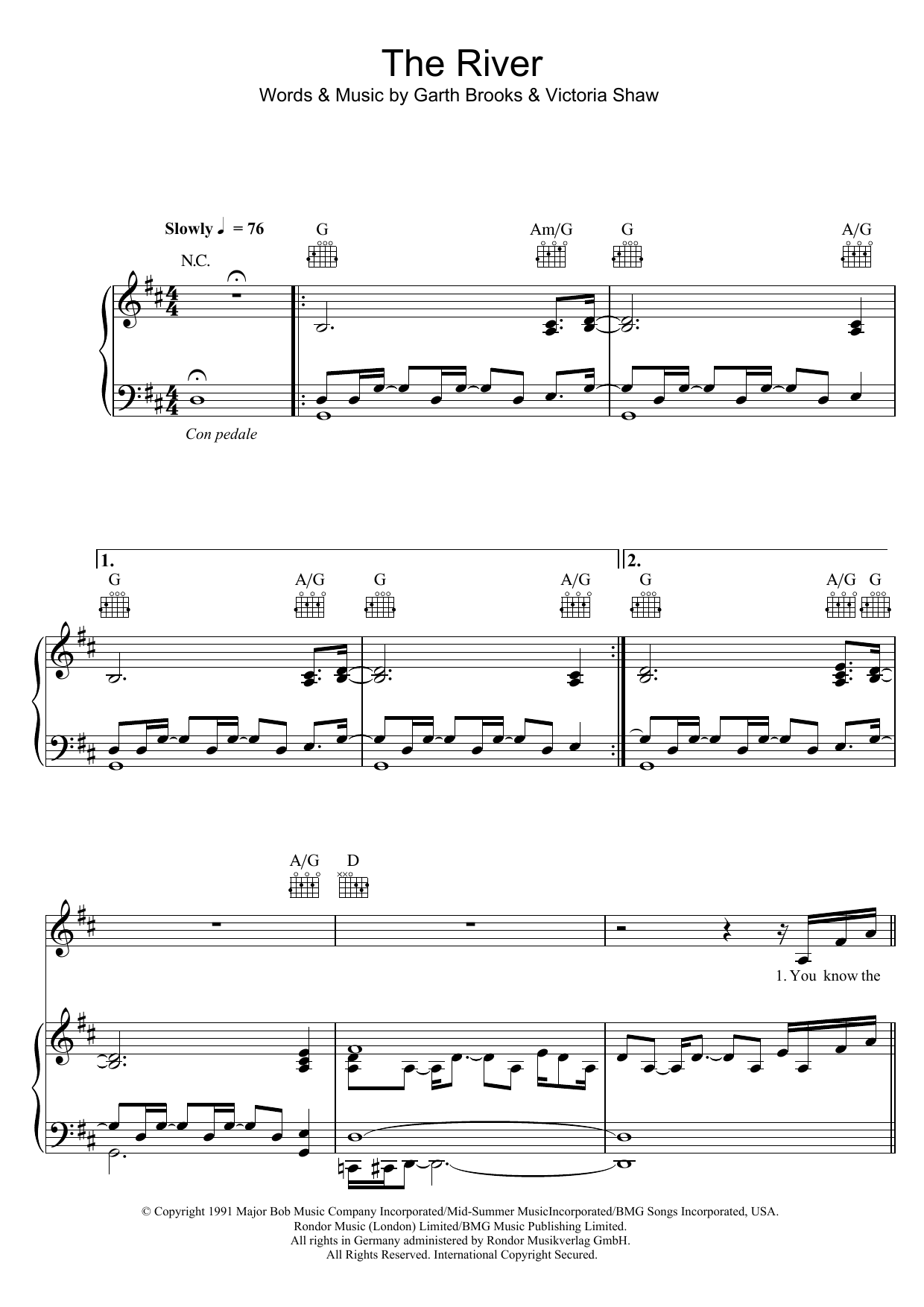 Garth Brooks The River Sheet Music Notes & Chords for Piano, Vocal & Guitar (Right-Hand Melody) - Download or Print PDF