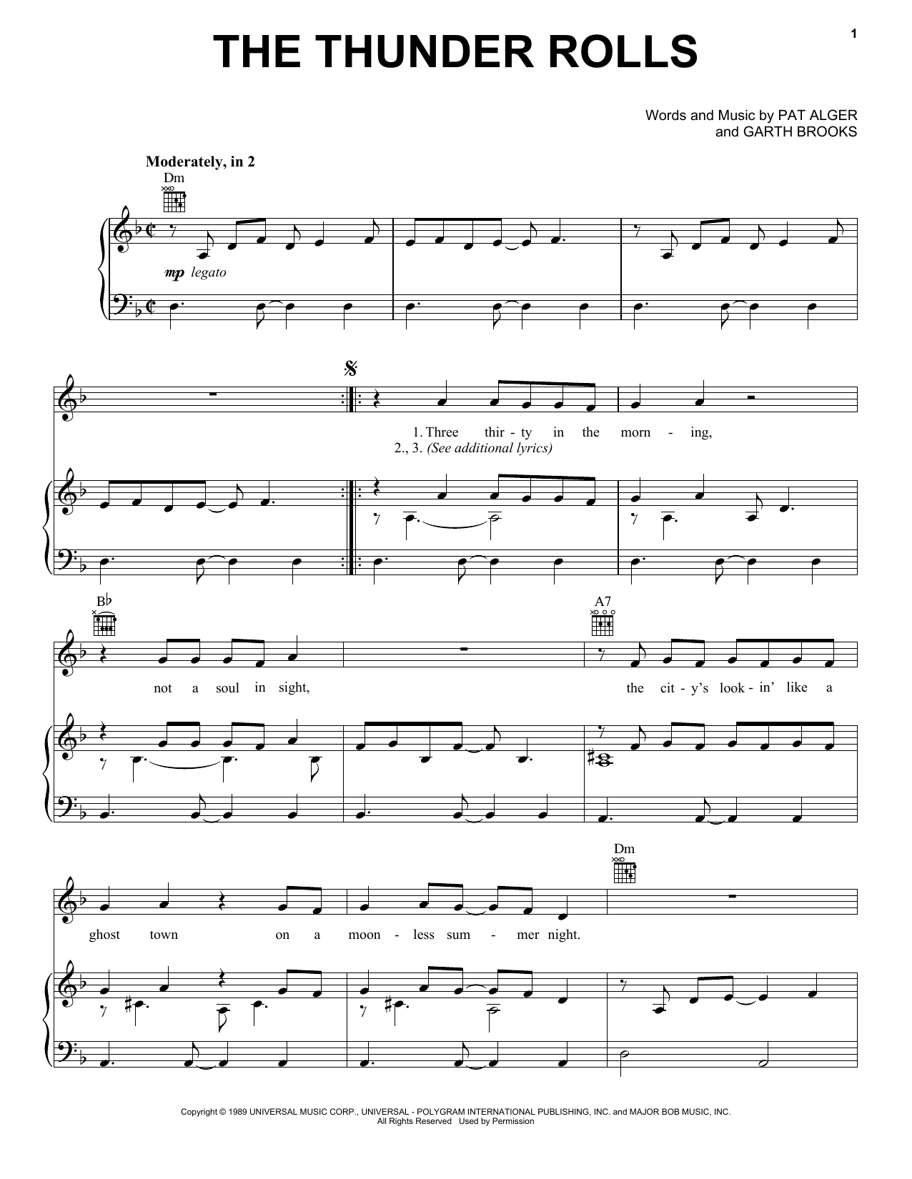 Garth Brooks The Thunder Rolls Sheet Music Notes & Chords for Piano, Vocal & Guitar (Right-Hand Melody) - Download or Print PDF