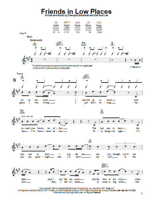 Preview Garth Brooks Friends In Low Places Pop sheet music, notes and chords for Lyrics & Chords, SKU: 80063 Friends In Low Places sheet music