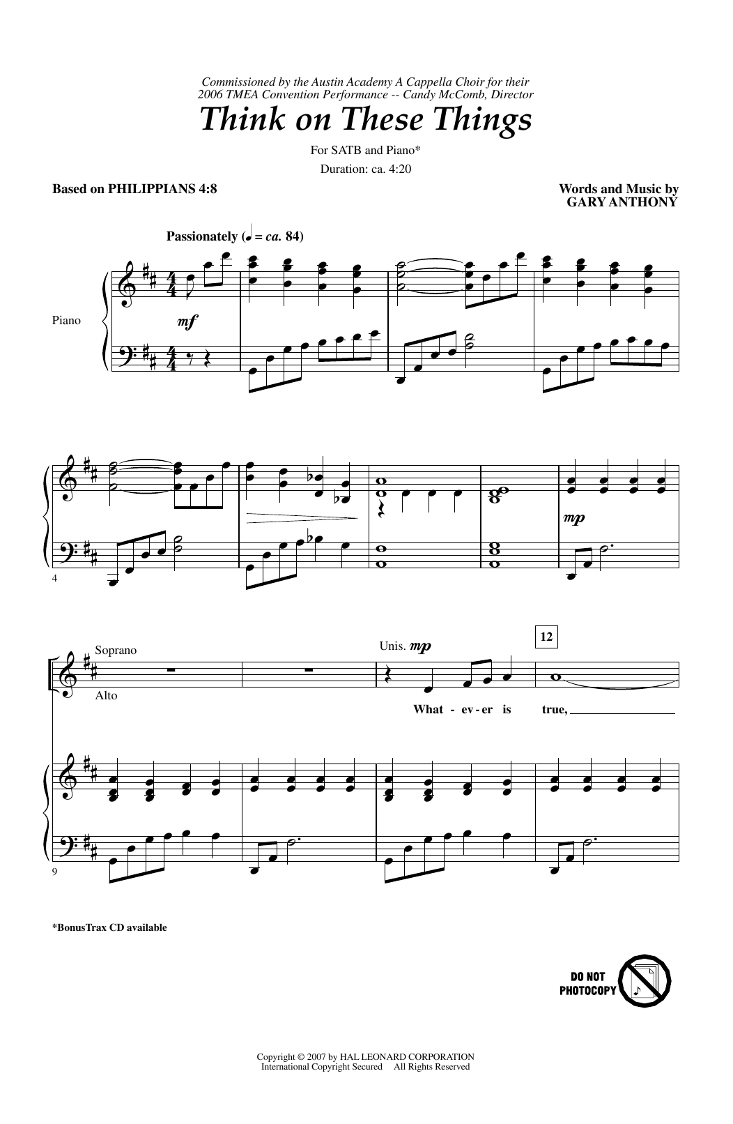 Gary A. Anthony Think On These Things Sheet Music Notes & Chords for SATB - Download or Print PDF
