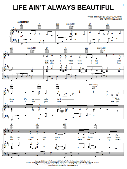 Gary Allan Life Ain't Always Beautiful Sheet Music Notes & Chords for Piano, Vocal & Guitar (Right-Hand Melody) - Download or Print PDF
