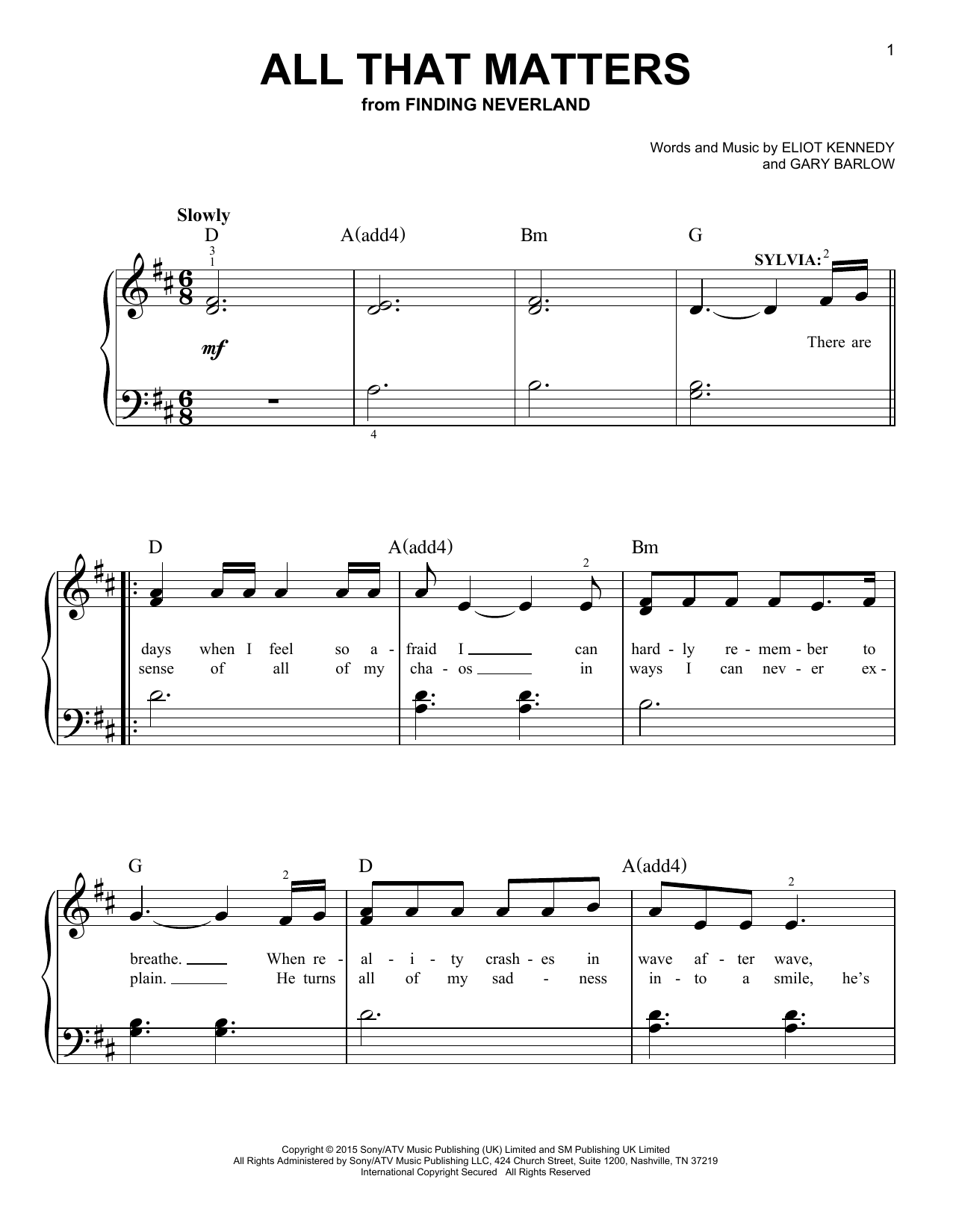 Gary Barlow & Eliot Kennedy All That Matters Sheet Music Notes & Chords for Piano & Vocal - Download or Print PDF