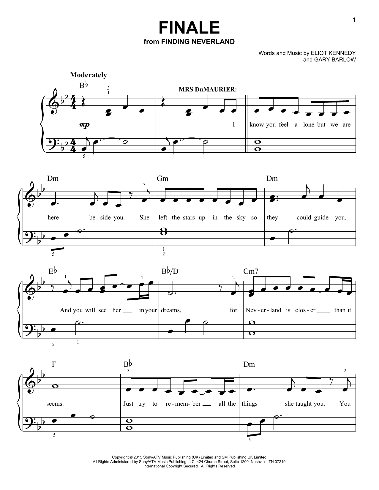 Gary Barlow & Eliot Kennedy Finale (from 'Finding Neverland') Sheet Music Notes & Chords for Easy Piano - Download or Print PDF