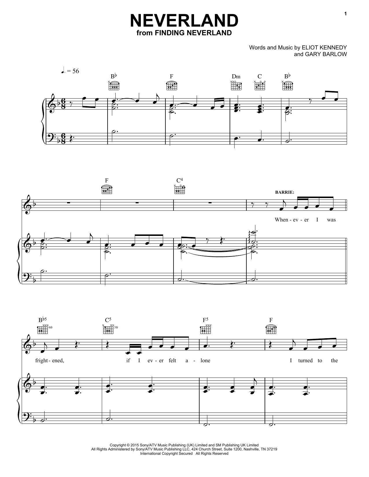 Gary Barlow & Eliot Kennedy Neverland Sheet Music Notes & Chords for Piano, Vocal & Guitar (Right-Hand Melody) - Download or Print PDF