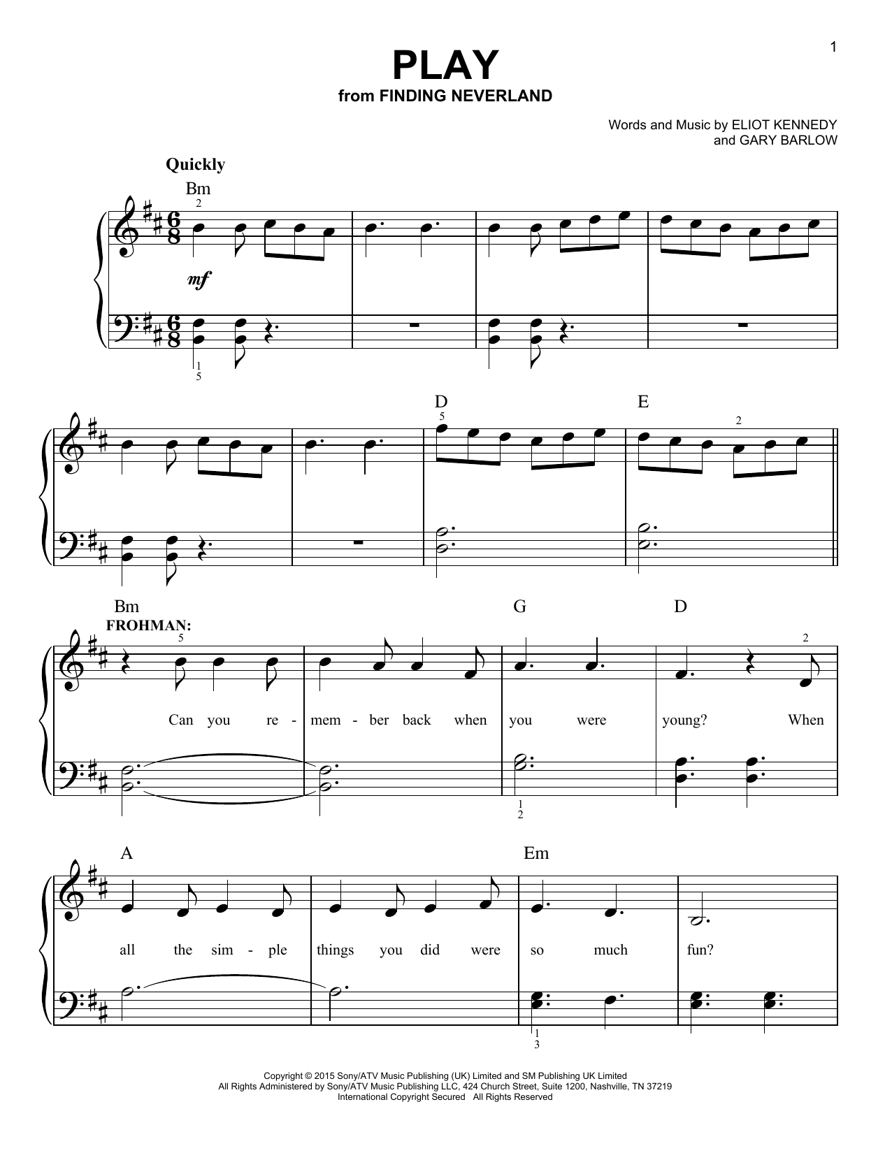 Gary Barlow & Eliot Kennedy Play (from 'Finding Neverland') Sheet Music Notes & Chords for Easy Piano - Download or Print PDF