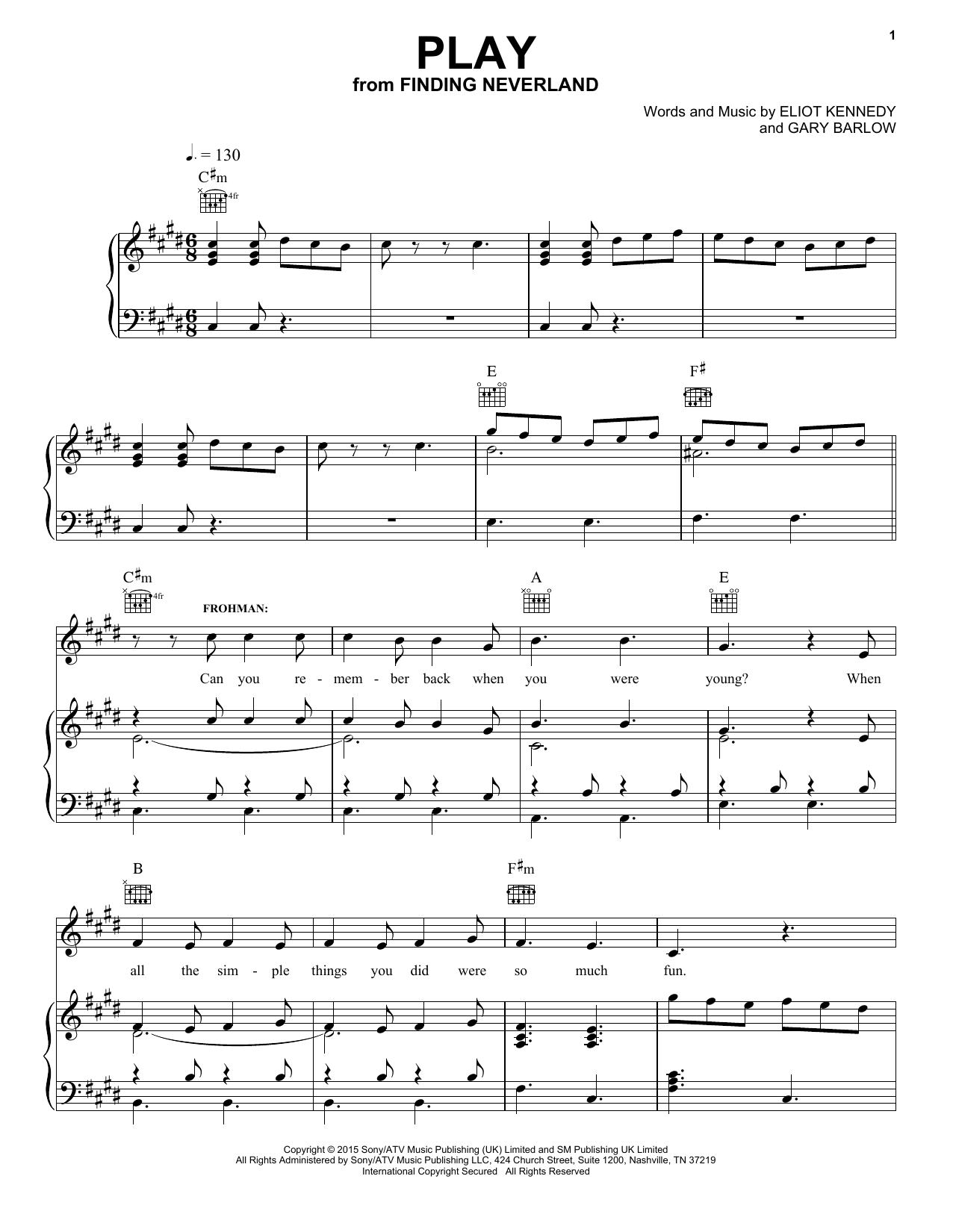 Gary Barlow & Eliot Kennedy Play Sheet Music Notes & Chords for Piano, Vocal & Guitar (Right-Hand Melody) - Download or Print PDF