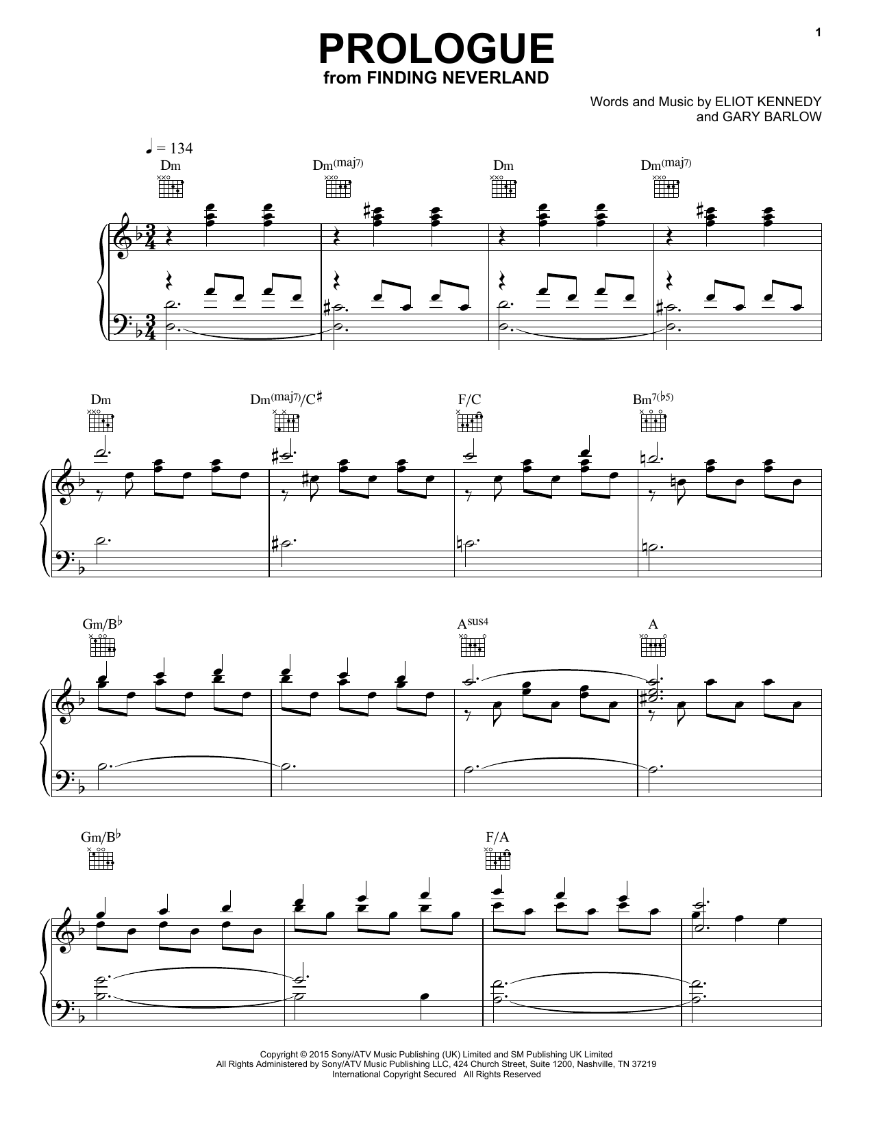 Gary Barlow & Eliot Kennedy Prologue Sheet Music Notes & Chords for Piano Solo - Download or Print PDF