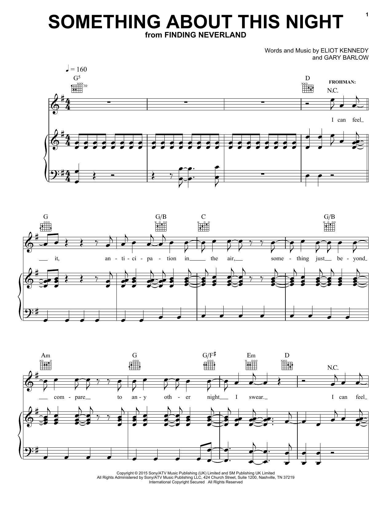 Gary Barlow & Eliot Kennedy Something About This Night Sheet Music Notes & Chords for Piano, Vocal & Guitar (Right-Hand Melody) - Download or Print PDF