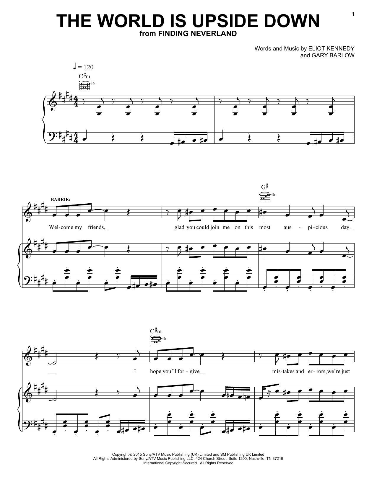 Gary Barlow & Eliot Kennedy The World Is Upside Down Sheet Music Notes & Chords for Piano, Vocal & Guitar (Right-Hand Melody) - Download or Print PDF