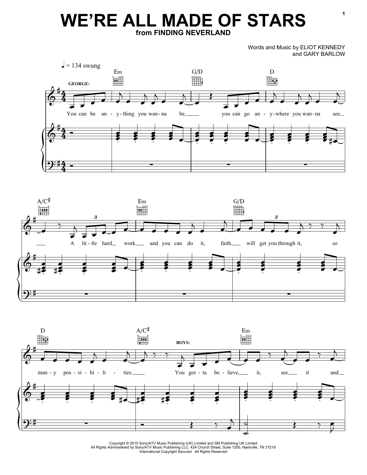 Gary Barlow & Eliot Kennedy We're All Made Of Stars Sheet Music Notes & Chords for Piano, Vocal & Guitar (Right-Hand Melody) - Download or Print PDF