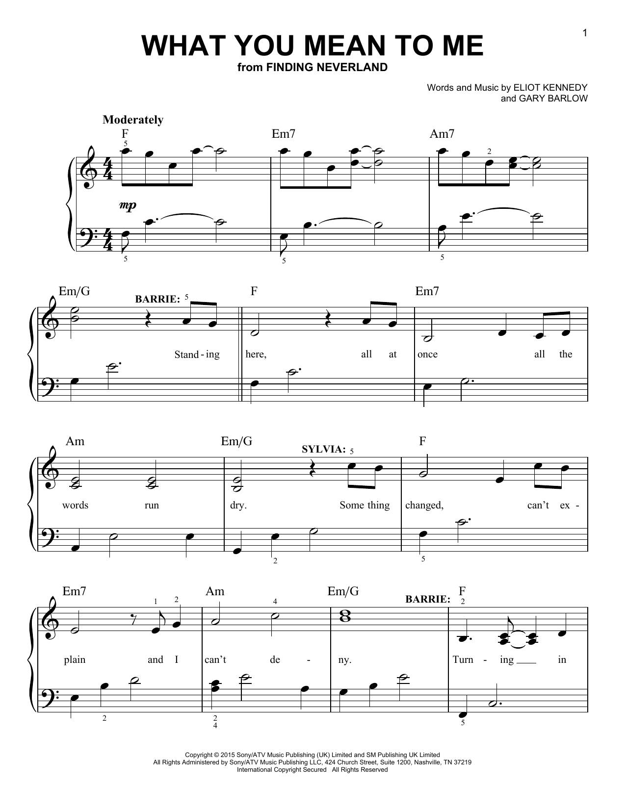 Gary Barlow & Eliot Kennedy What You Mean To Me (from 'Finding Neverland') Sheet Music Notes & Chords for Easy Piano - Download or Print PDF