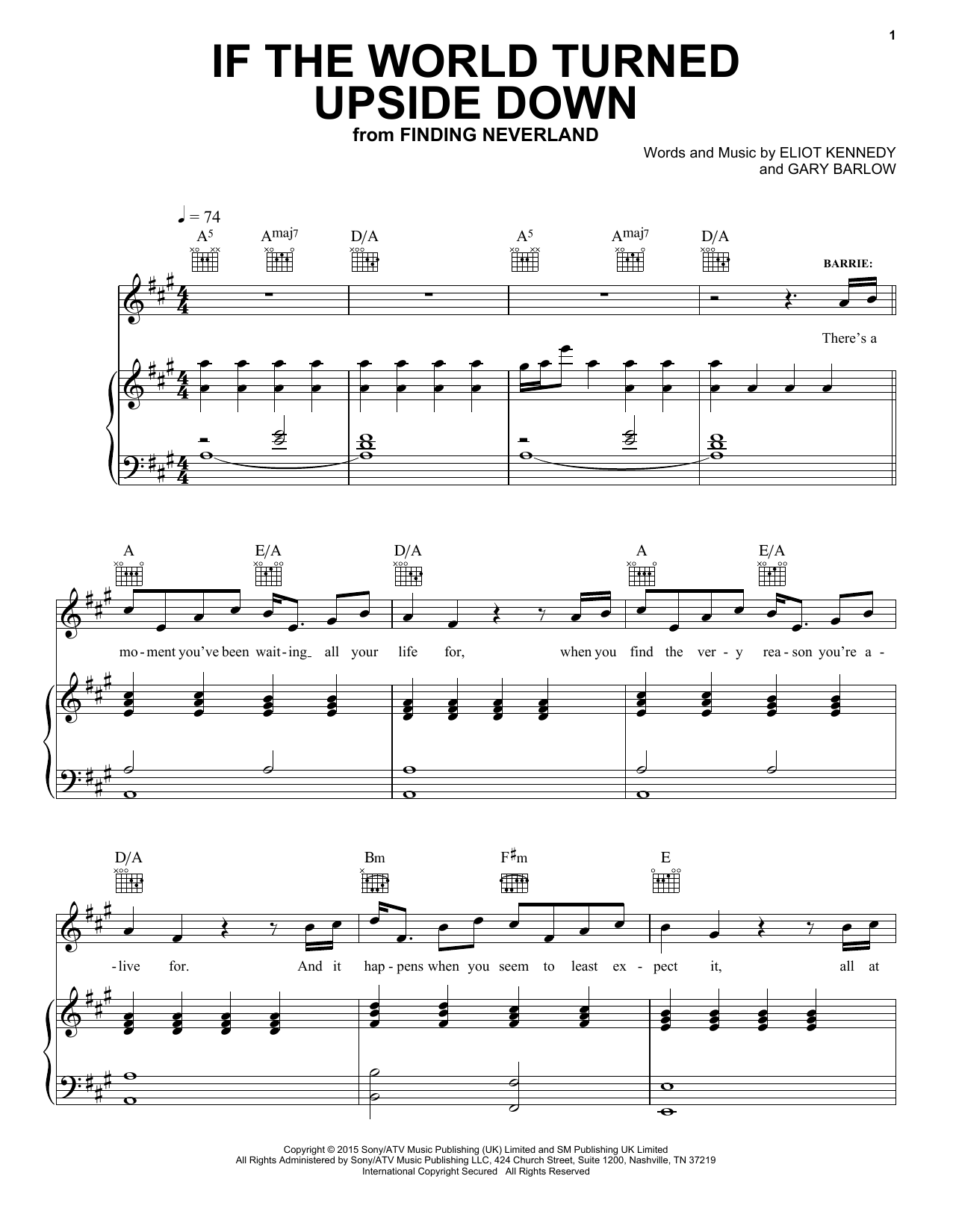 Gary Barlow If The World Turned Upside Down Sheet Music Notes & Chords for Piano, Vocal & Guitar (Right-Hand Melody) - Download or Print PDF