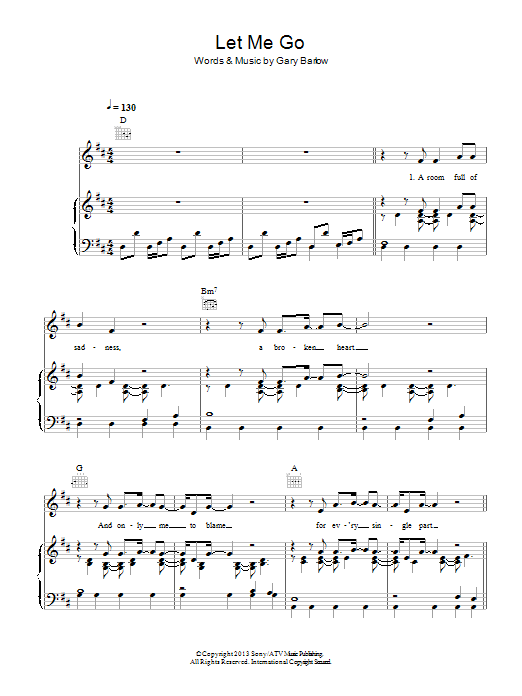 Gary Barlow Let Me Go Sheet Music Notes & Chords for Easy Piano - Download or Print PDF