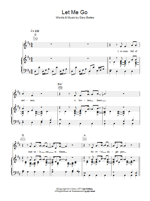 Gary Barlow Let Me Go Sheet Music Notes & Chords for Piano, Vocal & Guitar - Download or Print PDF