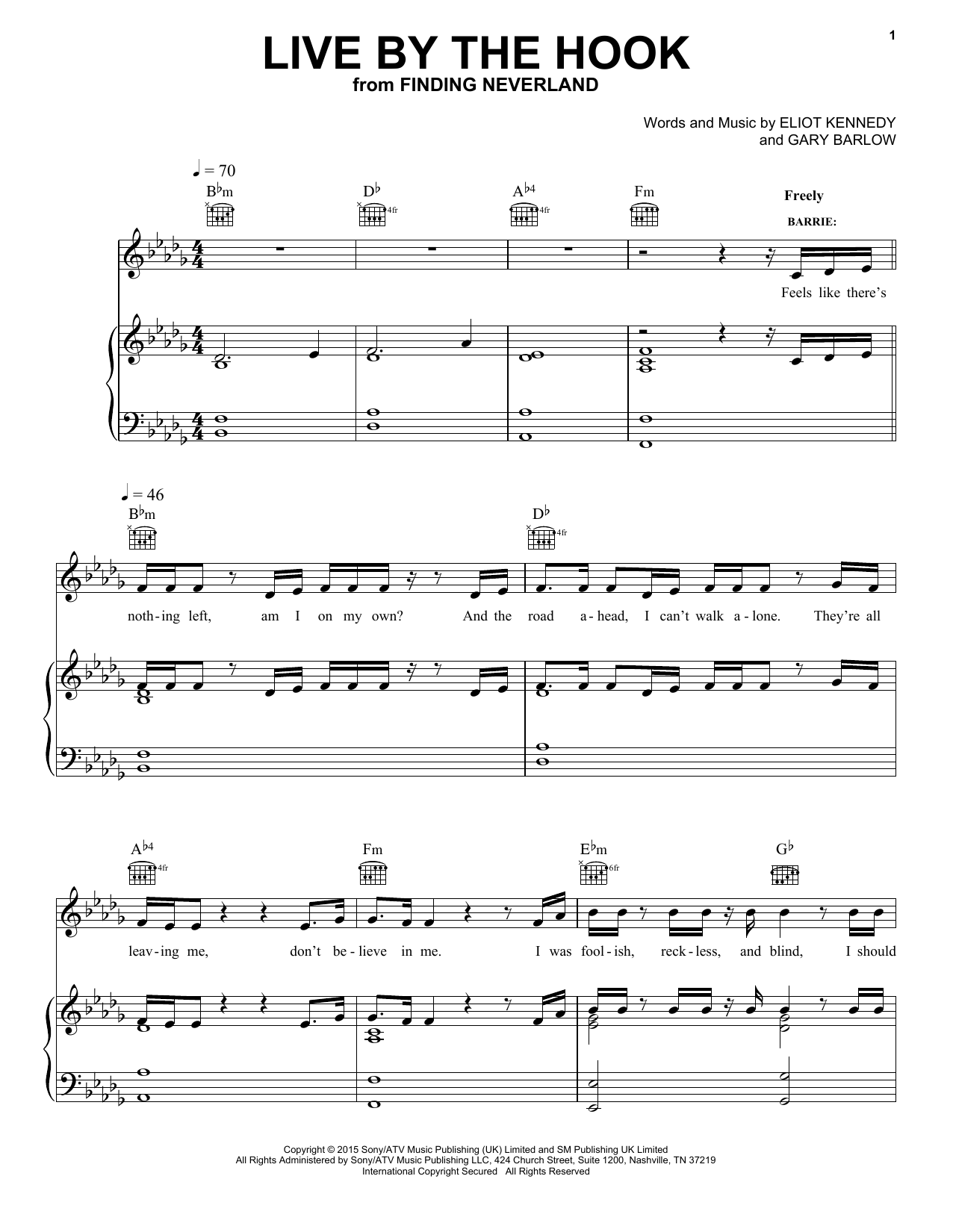 Gary Barlow Live By The Hook Sheet Music Notes & Chords for Piano, Vocal & Guitar (Right-Hand Melody) - Download or Print PDF