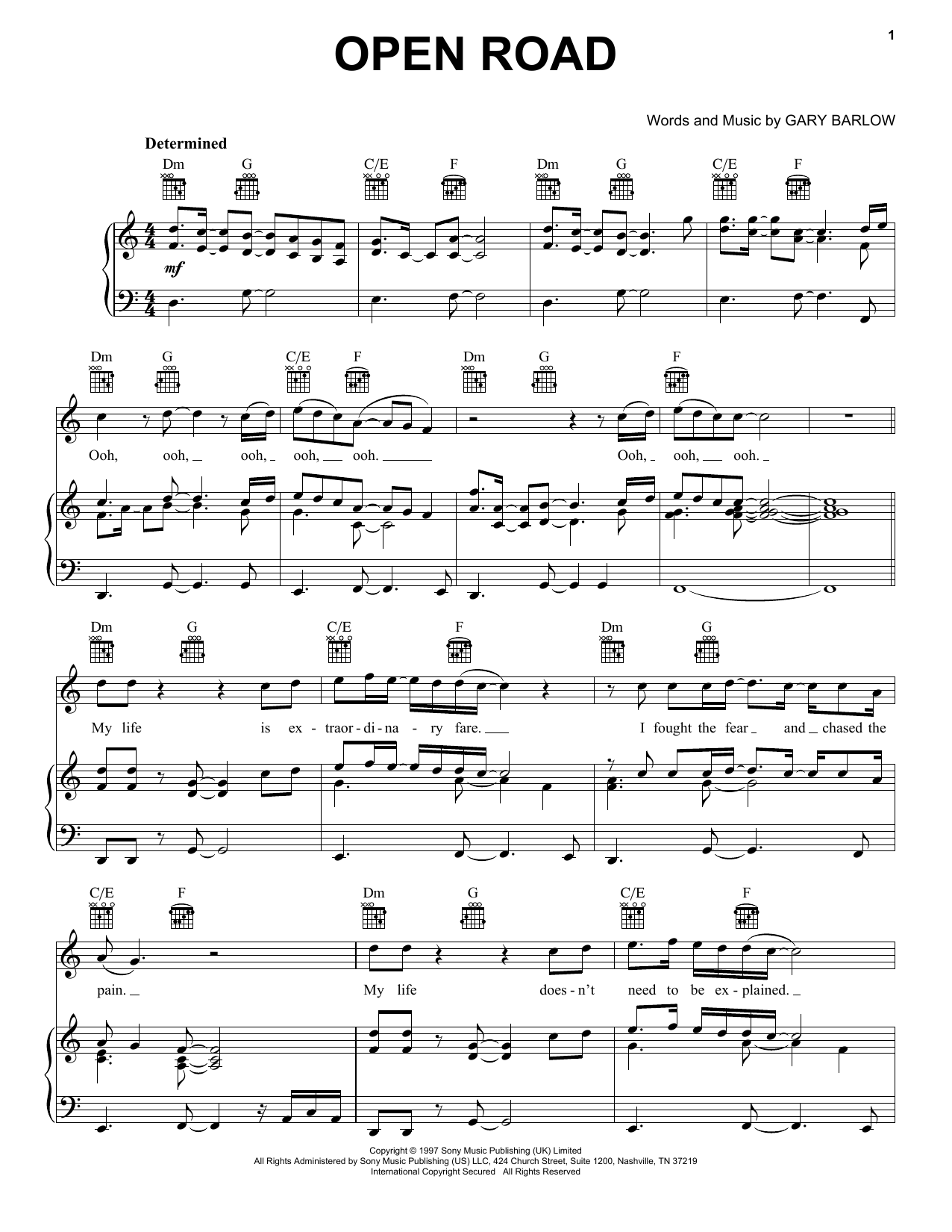 Gary Barlow Open Road Sheet Music Notes & Chords for Piano, Vocal & Guitar Chords (Right-Hand Melody) - Download or Print PDF Gary Barlow Open Road Sheet Music Notes & Chords for Piano, Vocal & Guitar Chords (Right-Hand Melody) - Download or Print PDF
