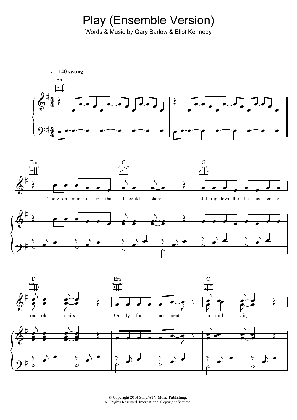 Gary Barlow Play (Ensemble Version) (from 'Finding Neverland') Sheet Music Notes & Chords for Piano, Vocal & Guitar (Right-Hand Melody) - Download or Print PDF