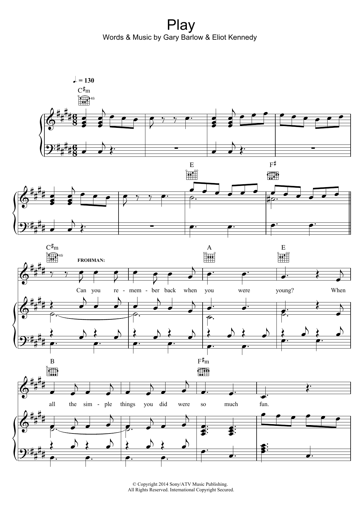 Gary Barlow Play (from 'Finding Neverland') Sheet Music Notes & Chords for Piano, Vocal & Guitar (Right-Hand Melody) - Download or Print PDF