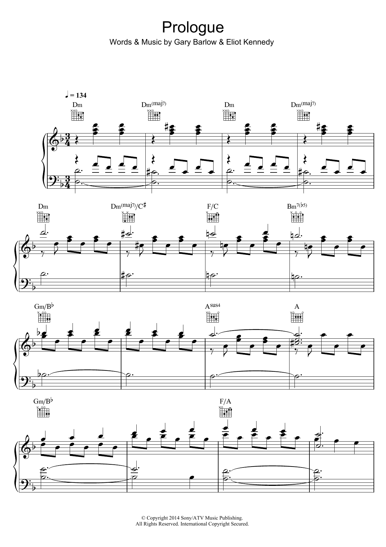 Gary Barlow Prologue (from 'Finding Neverland') Sheet Music Notes & Chords for Piano, Vocal & Guitar (Right-Hand Melody) - Download or Print PDF