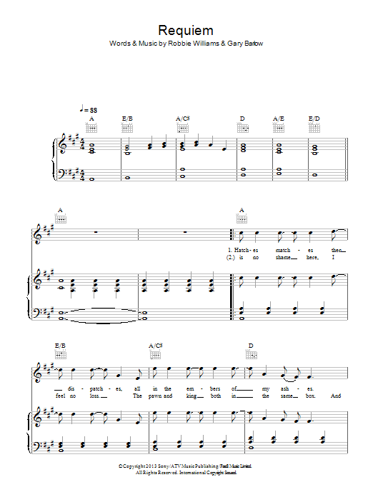 Gary Barlow Requiem Sheet Music Notes & Chords for Piano, Vocal & Guitar (Right-Hand Melody) - Download or Print PDF