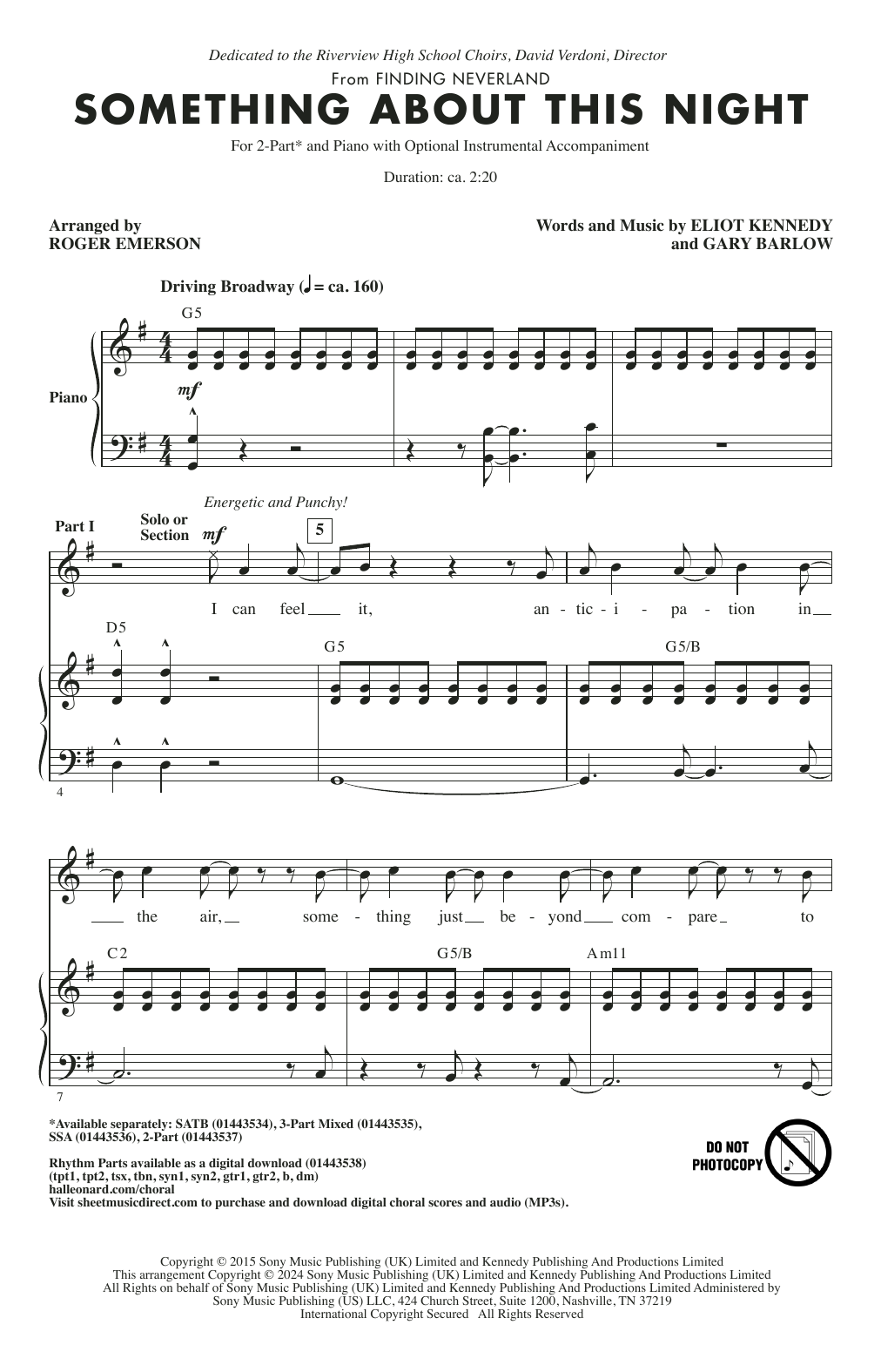 Gary Barlow Something About This Night (from Finding Neverland) (arr. Roger Emerson) Sheet Music Notes & Chords for 3-Part Mixed Choir - Download or Print PDF