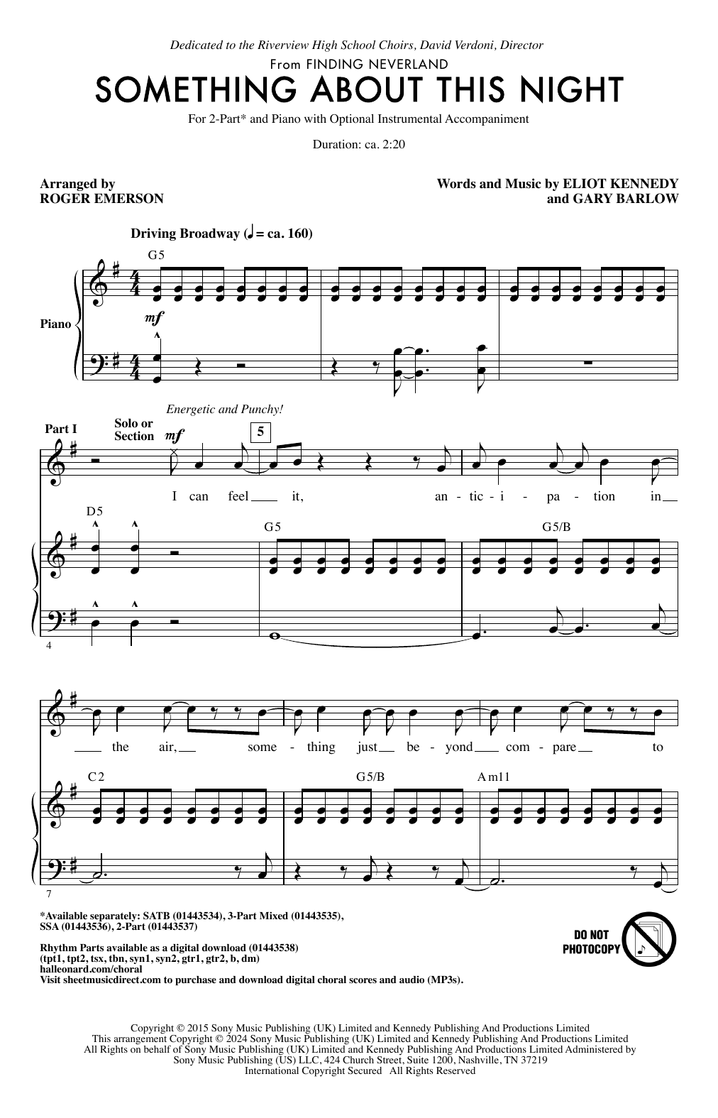 Gary Barlow Something About This Night (from Finding Neverland) (arr. Roger Emerson) Sheet Music Notes & Chords for SSA Choir - Download or Print PDF