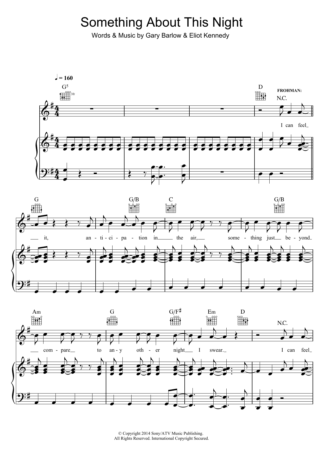 Gary Barlow & Eliot Kennedy Something About This Night Sheet Music Notes & Chords for Piano, Vocal & Guitar (Right-Hand Melody) - Download or Print PDF