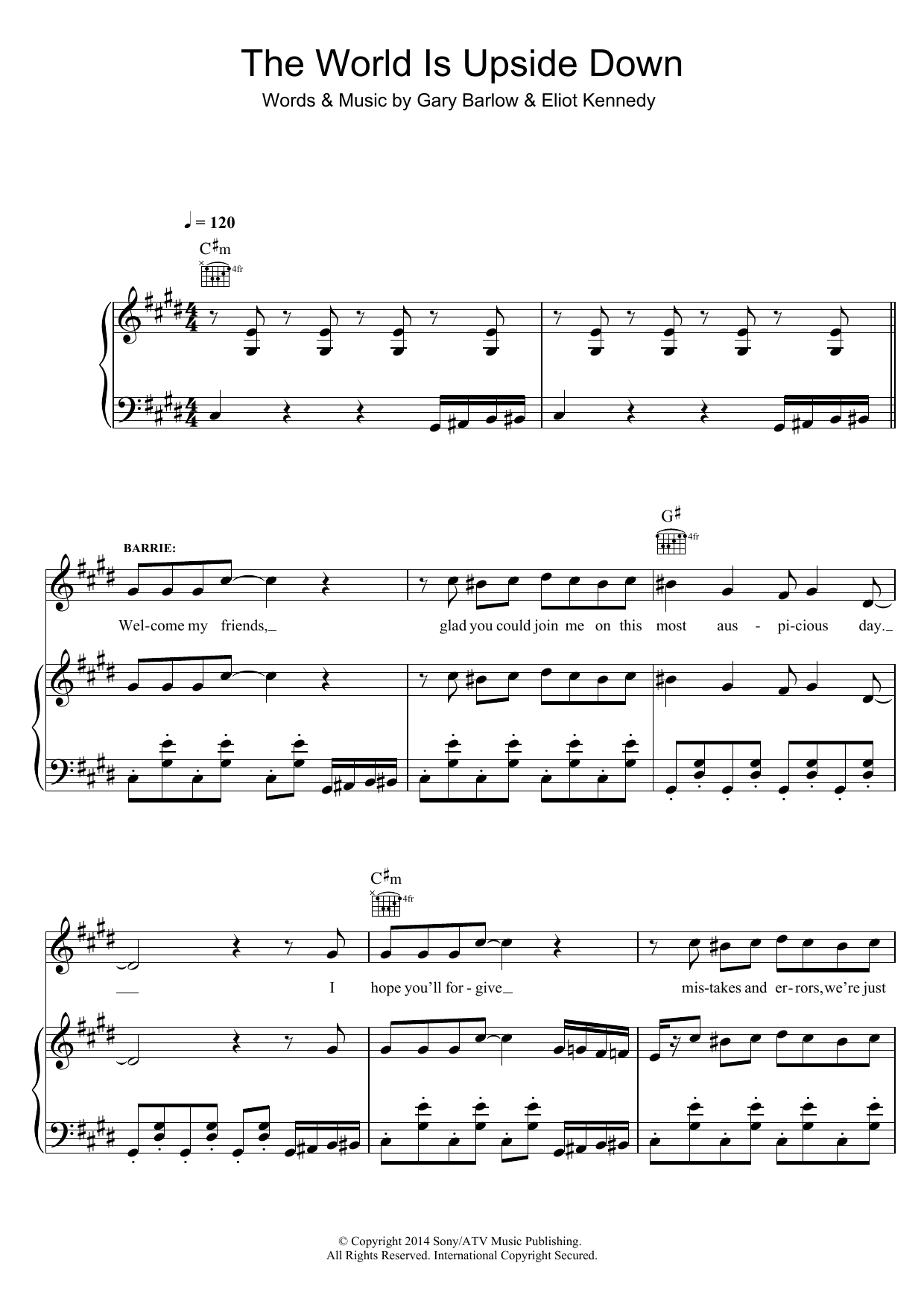 Gary Barlow The World Is Upside Down (from 'Finding Neverland') Sheet Music Notes & Chords for Piano, Vocal & Guitar (Right-Hand Melody) - Download or Print PDF