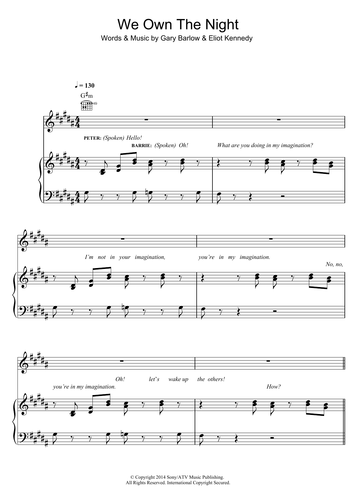Gary Barlow We Own The Night (The Dinner Party) (from 'Finding Neverland') Sheet Music Notes & Chords for Piano, Vocal & Guitar (Right-Hand Melody) - Download or Print PDF